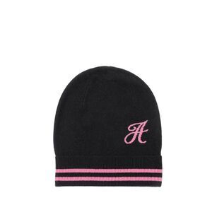 Crown of Edinburgh Cashmere Cashmere Beanie Hat Script A Women Black Hats